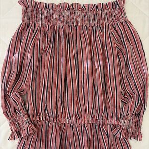 Patriotic Off Shoulder Top Red White Blue Striped Smocked Blouse 4th of July M
